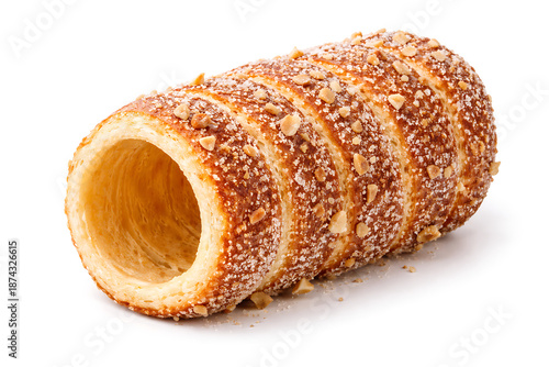 Trdelník traditional, sugar-coated pastry, white background