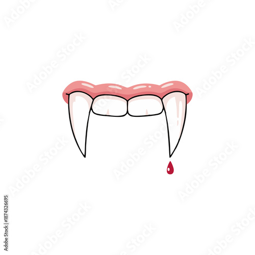 Vampire Fangs with Blood Drop Vector Illustration for Halloween