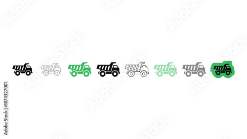 Dump truck icon bundle for construction transport heavy vehicle and industry illustration