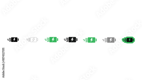 Fast battery charging icon bundle for energy power supply and speed performance illustration