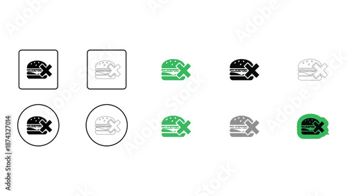 Fast food banned icon bundle for unhealthy eating restriction warning concept