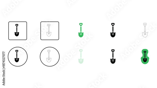 Shovel tool icon bundle for construction digging work and manual labor illustration