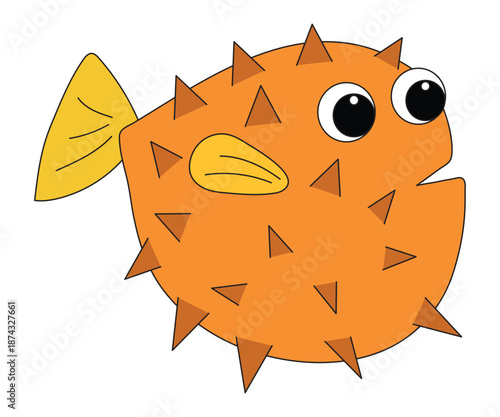 Funny puffer fish isolated on white background