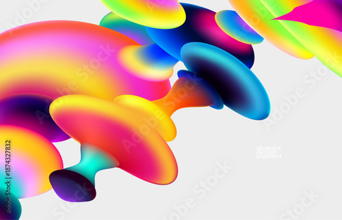 Abstract fluid background of liquid bubbles and blobs. Colorful glass shape.