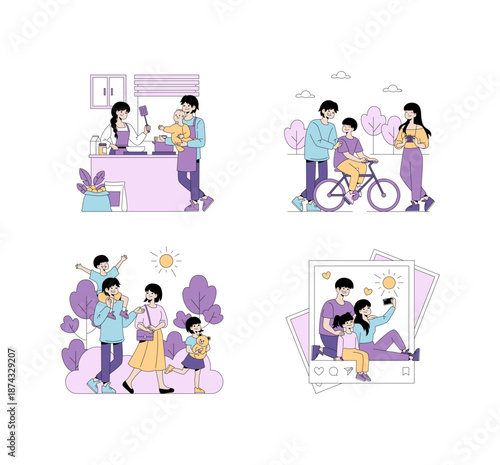 Family Activities Vector Illustration Set