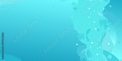 Abstract turquoise background with white sparkles and organic liquid shapes
