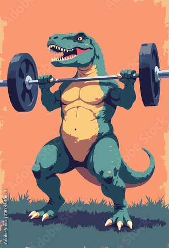 A T-Rex trying to do a push-up. 'Arm Day' struggle. Gym humor vector