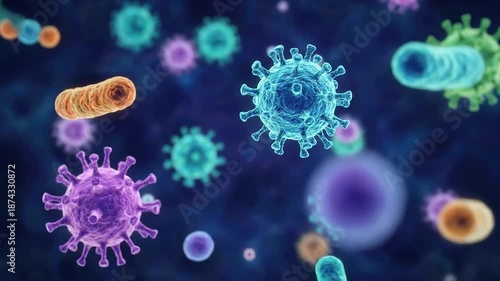 Microscopic View of Viruses and Bacteria, Medical Illustration of Infectious Diseases and Pathogens, Microbiology Concept
