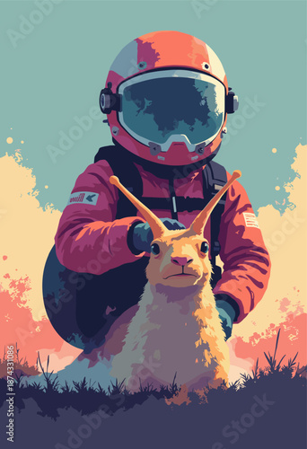 A Snail wearing a racing helmet and goggles. 'Need for Speed' irony. Flat vector design