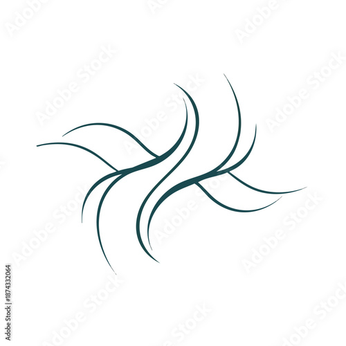 A minimalist, dark teal abstract design featuring curved lines on a white background, conveying a sense of movement and fluidity during ramadhan.