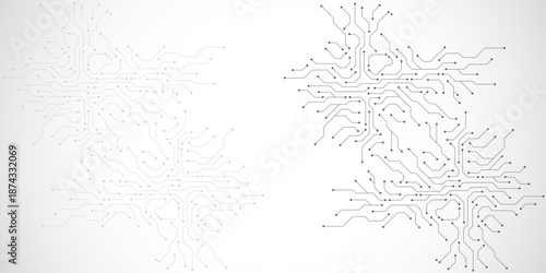 Circuit board digital abstract background. Motherboard technology texture design. AI semiconductor and computer processor on tech bg. Vector illustration