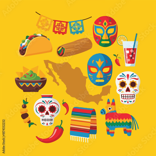 A colorful illustration of Mexican culture and food (1)