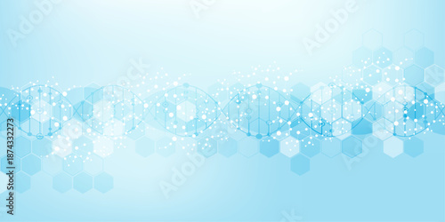 Molecular structure and genetic engineering, atom, neural network, neurons, DNA molecule. Scientific research concept for healthcare, medical, technology, chemistry, science template presentation