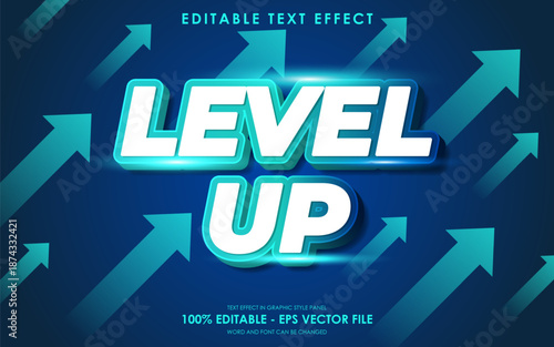 Level up editable text effect with a background decorated with an upward arrow