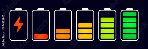 Charging battery. Power charger icon. Icon battery charging. Battery charge indicator with light. Phone power symbol, electric energy interface icon. Vector illustration