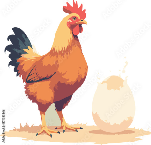 A Hen looking confused at a square egg. 'Out of the Box' thinking. Flat vector
