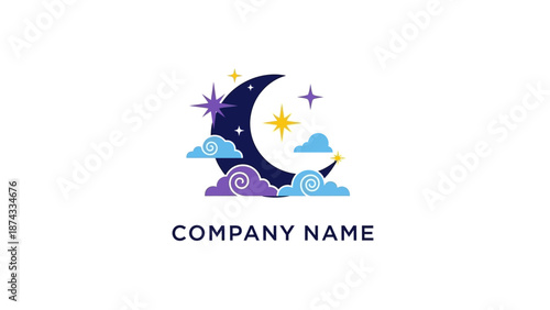 Crescent Moon Logo Design with Stars.