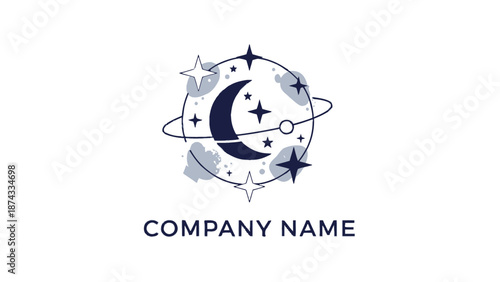 Crescent Moon Logo Design with Stars.