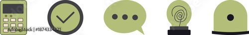 Business & Communication Icon Set, icon set with calculator, checkmark, chat dots, idea/lightbulb, notification bell style, Minimal UI Icons for Business & Productivity