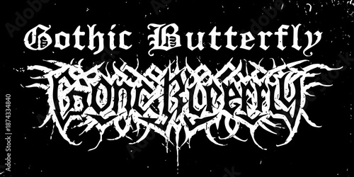 Ornate gothic typography featuring butterfly imagery and a dark complex design