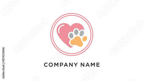Dog Paw Print Heart Logo Design.