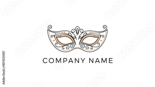 Golden Venetian Carnival Mask Logo Design.