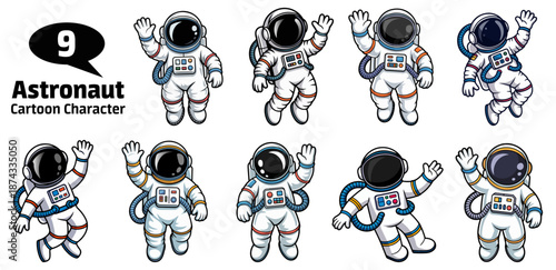 Astronauts Cute Cartoon Character Icon vector  Set on white background.