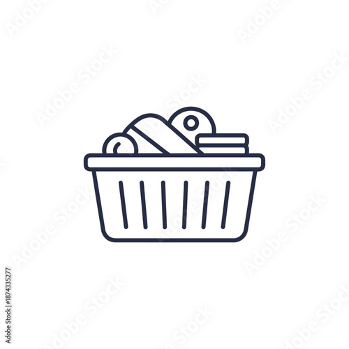 Shopping basket with groceries, minimalist line art icon
