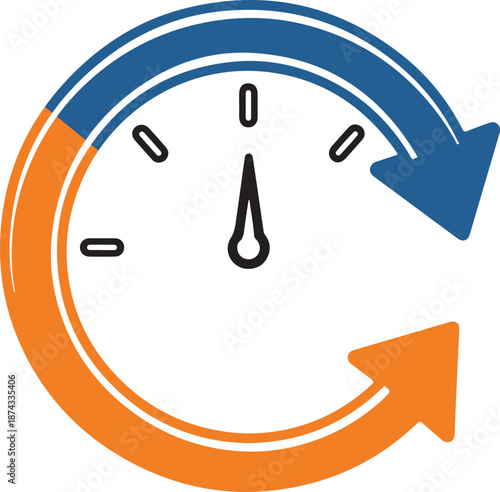 Dashboard gauge with circular arrows for performance tracking and rotation cycle speed indicator in modern colorful design