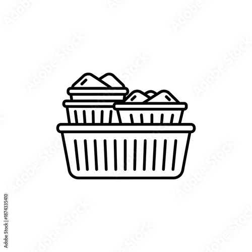 Simple Line Drawing of Three Baskets Filled with Sand or Soil