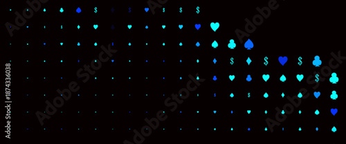 Dark Blue, Green vector layout with elements of cards. Colorful gradient with signs of hearts, spades, clubs, diamonds. Design for ad, poster, banner of gambling websites.