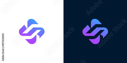 Abstract Geometric Logo Design with Gradient Colors on White and Dark Backgrounds