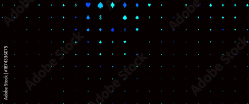 Dark Blue, Green vector layout with elements of cards. Colorful gradient with signs of hearts, spades, clubs, diamonds. Design for ad, poster, banner of gambling websites.