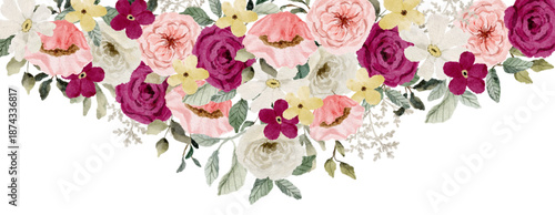 pink white floral watercolor header border
