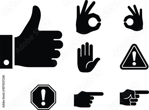 Emoji hand gestures and symbols thumbs up warning signs and hand signals
