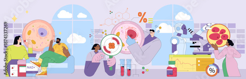 Scientists Analyzing Cells in Lab Vector Illustration