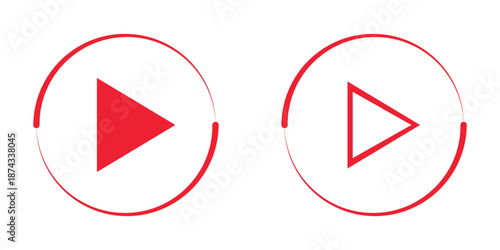 Red Play button icon set. Start audio or video action symbol. Play button icons on transparent background. Vector icon red play.