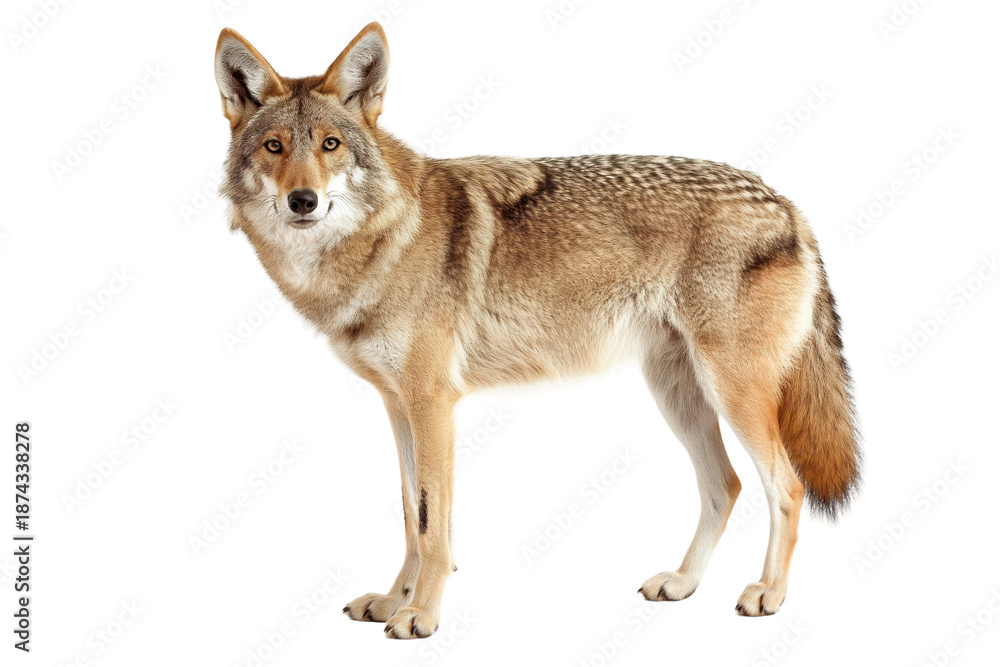 Fototapeta premium Alert coyote standing on white background
