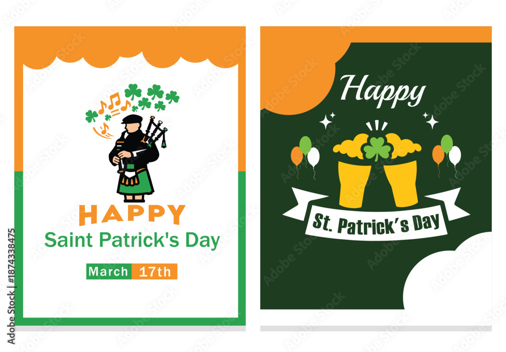 Fototapeta premium Happy St. Patrick’s Day Irish Piper Beer Cheers Flyer Poster Card Vector Design And Illustration