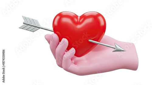 Pink Hand Holding Red Heart Pierced by Arrow