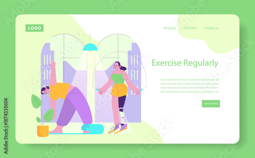 Exercise Routine with Stretching and Jump Rope Vector