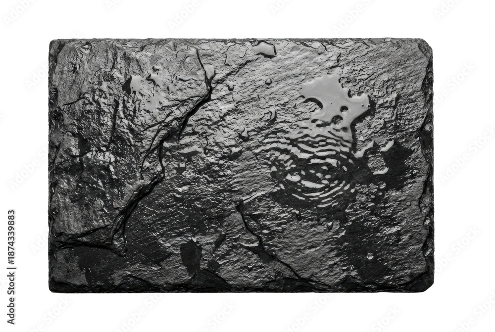 Fototapeta premium Wet black slate stone texture isolated. Rectangular rock background.