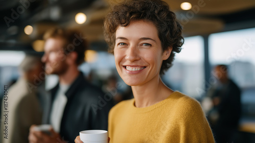 Wallpaper Mural Office coffee break with people gathering near kitchen area, warm beverages, relaxed expressions, modern office design, social pause, collaboration and positive company culture representation Torontodigital.ca