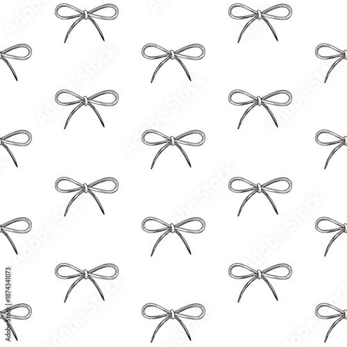Hand-drawn seamless pattern made of graphic bows detailed sketch on white background