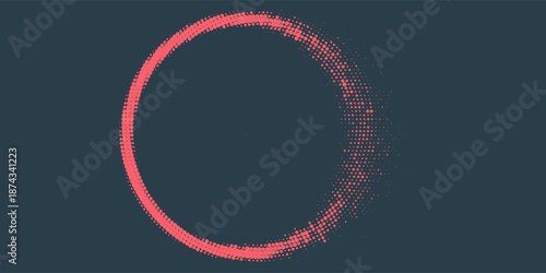 Circular Halftone Pattern Concentric Circles Frame Vector Red Black Colour Abstract Background. Mod Minimalist Art Half Tone Graphics Rippled Structure. Retro Futurism Technology Art Illustration