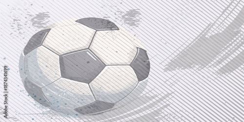 Vector illustration of a round leather soccer ball in the goal net as a symbol of sport competition and team game play activity