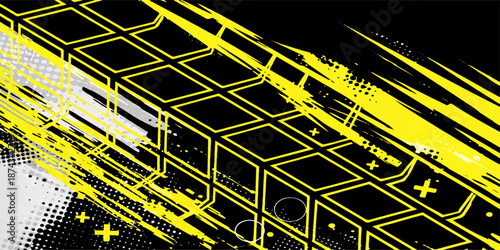 Abstract technology background vector illustration featuring a digital circuit board pattern with blue lines connecting a computer CPU microchip and electronic hardware components on a network data pr