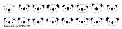 set of koala bear faces with different expressions