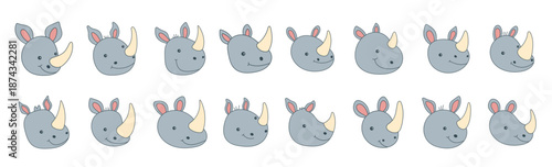 set of rhino heads with different expressions