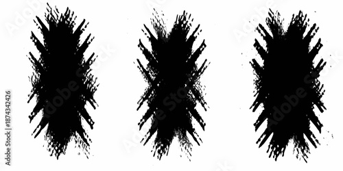 Three abstract black brushstroke shapes aligned horizontally against a white background